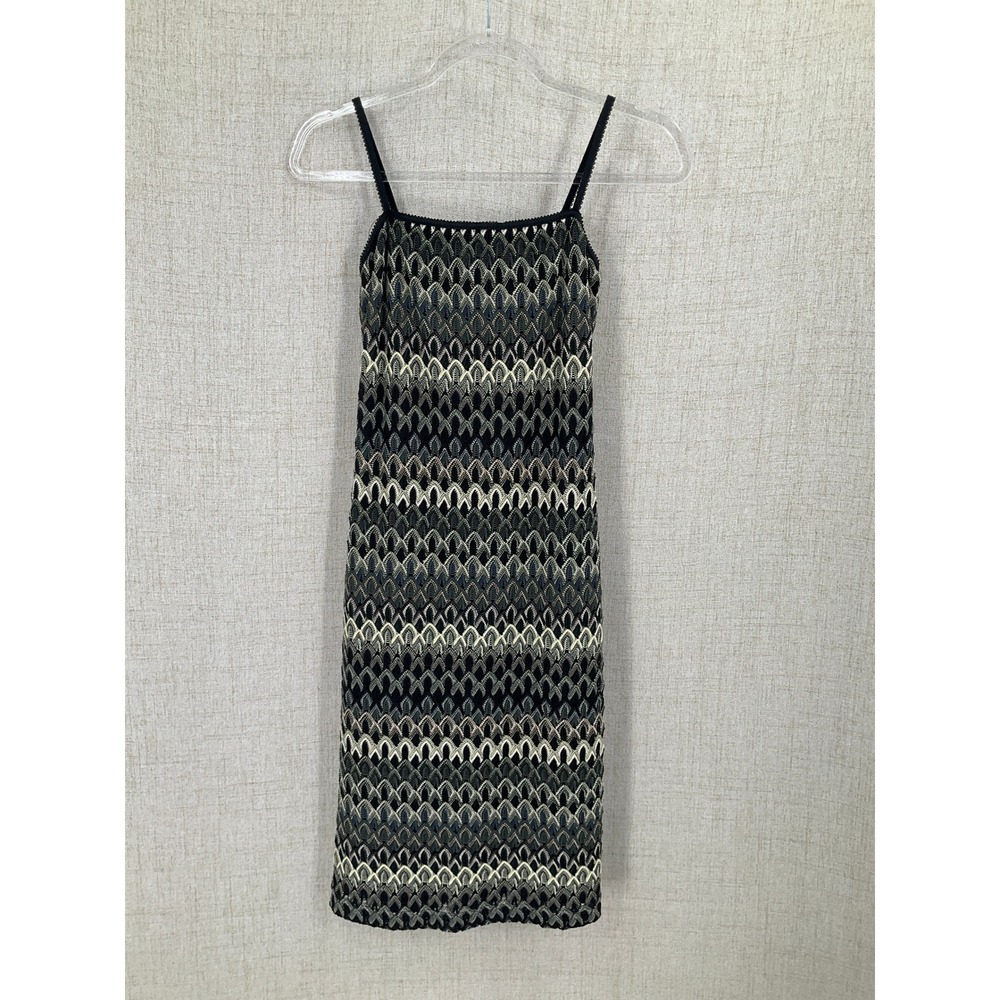 Jonathan Martin Sheath Dress‎ Women M Black Green Crochet Knit Vintage Y2K Boho